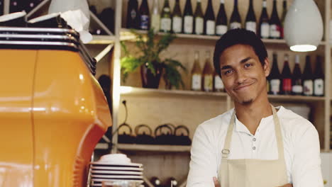 Barista-cafe-wine-bar-portrait-mixed-race-man