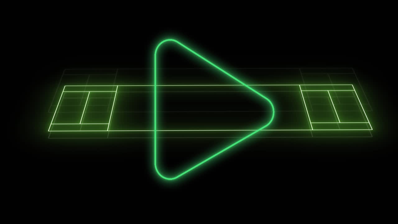 Animation of neon green sports field and green flickering play button