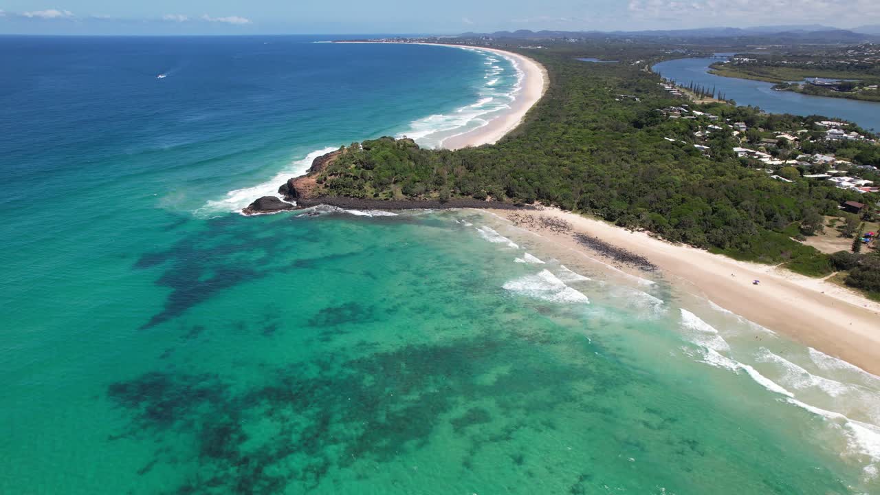 Aerial Shot Of Fingal Head And Causeway With The Tasman Sea In New South Wales, Australia