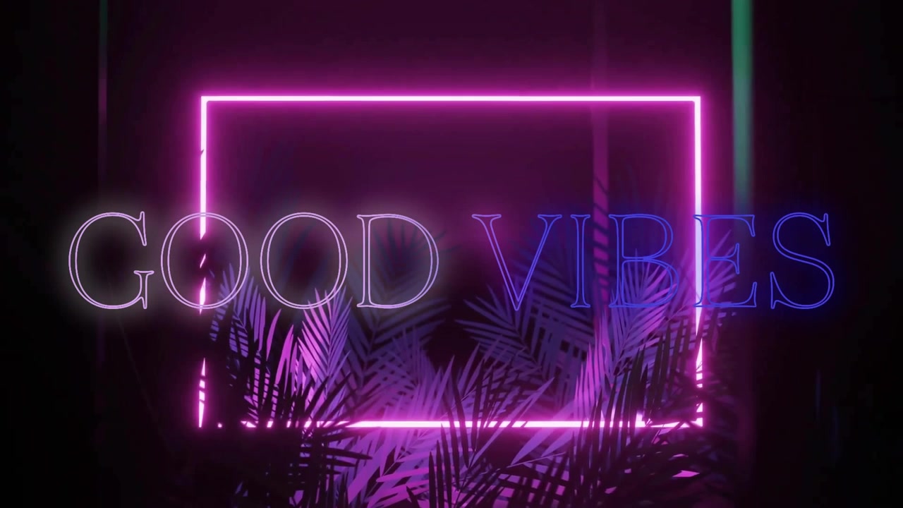 Animation af tekst med god stemning over neonformer og planter