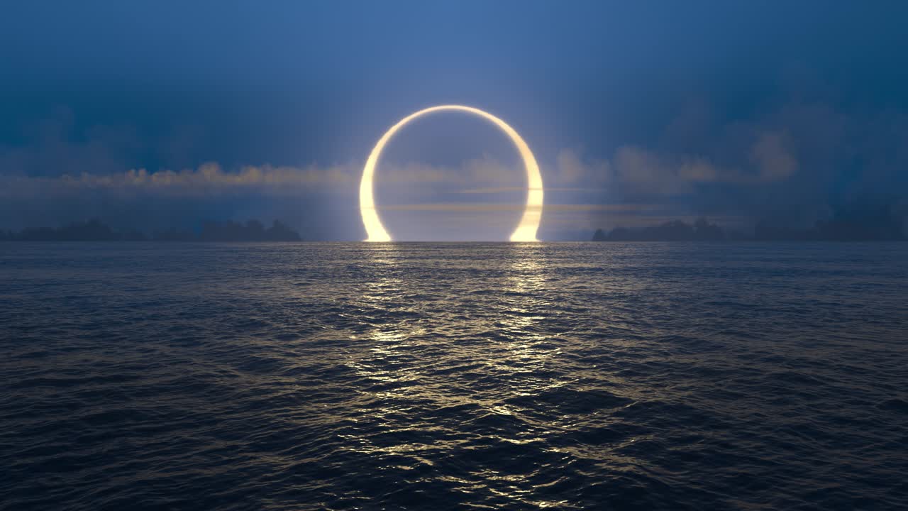 el atardecer azul y el eclipse solar sobre el océano sin problemas.