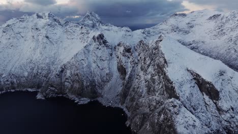 Aerial-view-of-Norway-snow-mountain-beautiful-landscape-during-winter