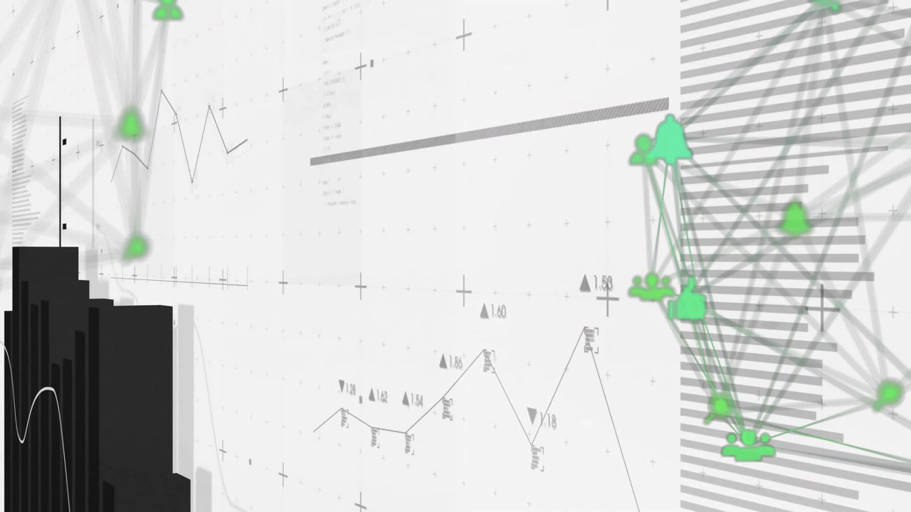Digital Data Visualization with Network Connections and Financial Charts