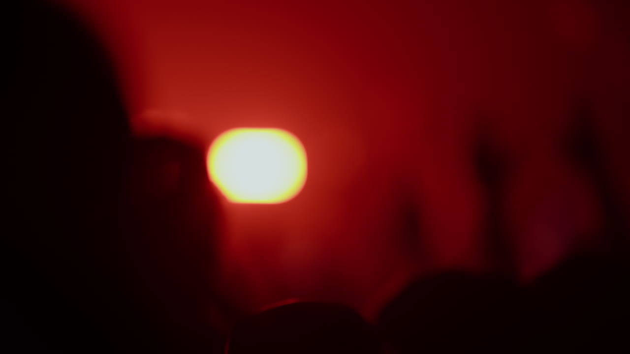 Silueta de una multitud en un concierto con iluminación roja