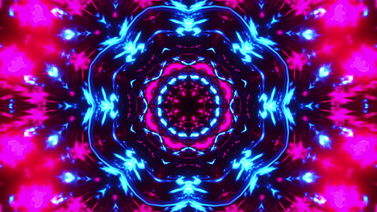 Blue and pink flower with light pattern. Kaleidoscope VJ loop