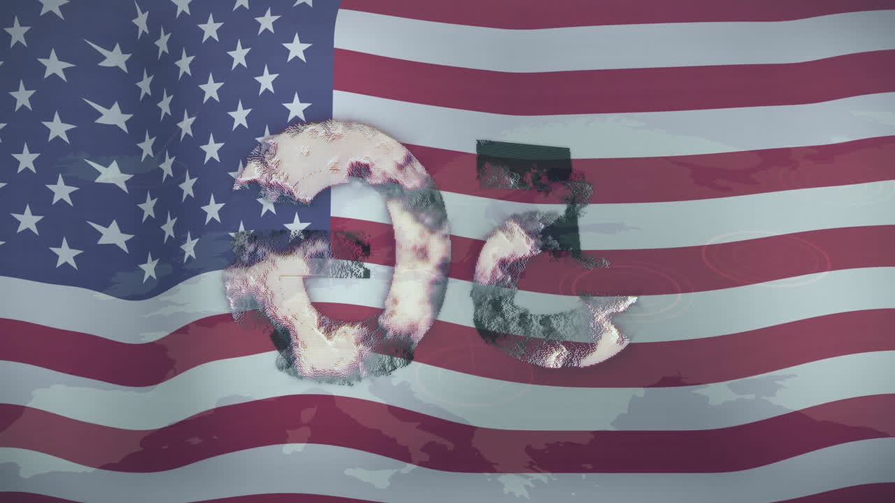 American flag with abstract shapes animation over it