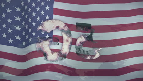 american flag with abstract shapes animation over it