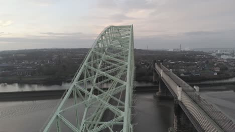 runcorn silver jubilee bridge aerial view at sunrise