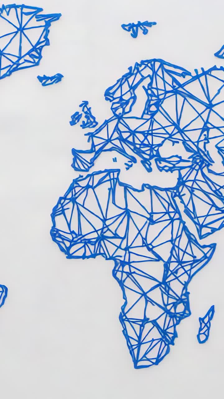 Vertical video: Loop start animating hue shift across wireframe map over Europe and Africa on white