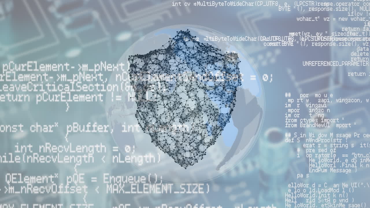 animación del procesamiento de datos y el globo sobre el cielo con nubes