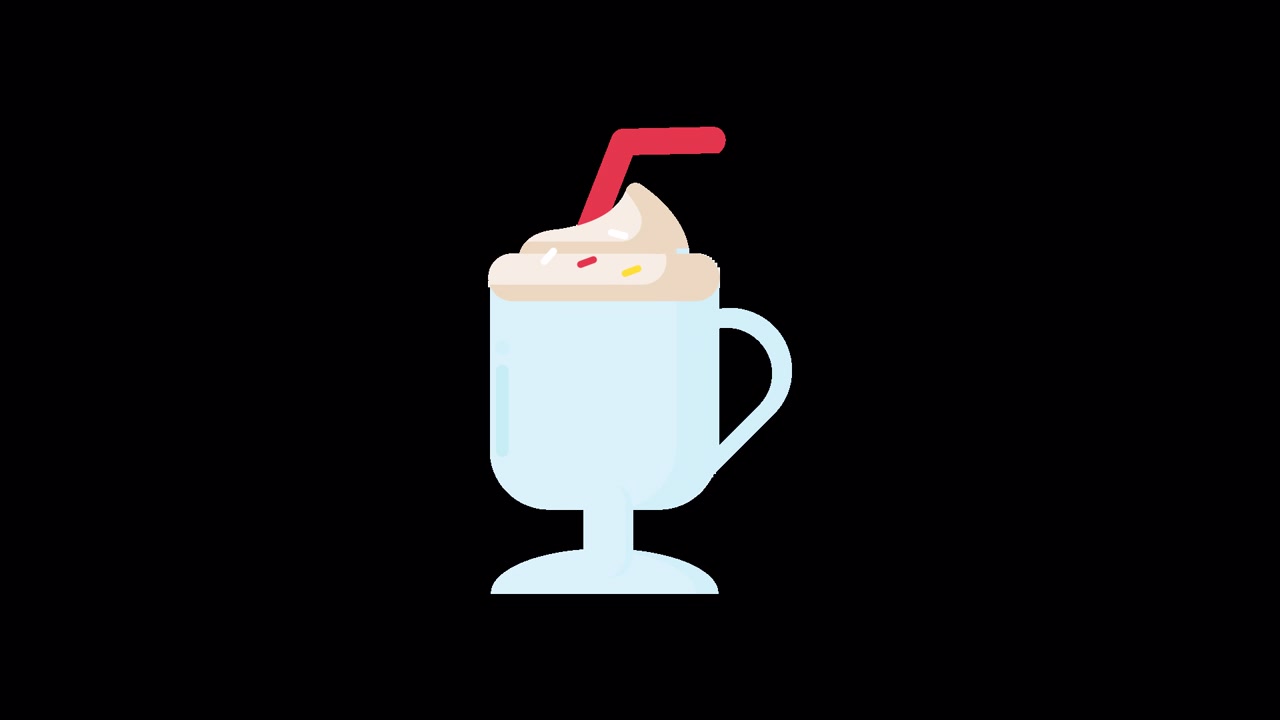 Animazione a cartone animato di un milkshake con panna montata e cannuccia