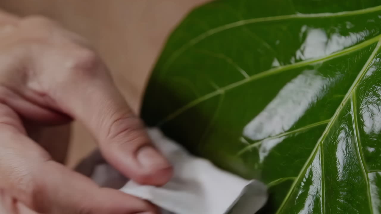 Cleaning a Plant Leaf with a Tissue