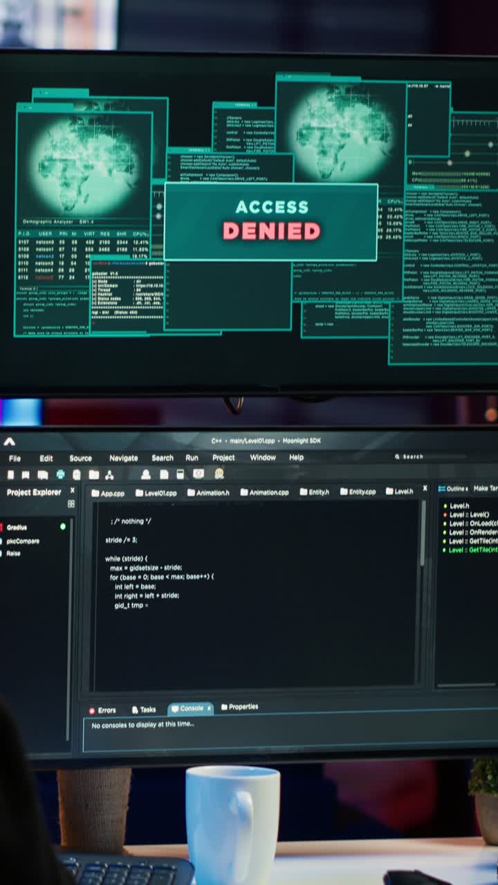 Hacker i vertikal video får adgangsnægtelsesfejl under computersabotage