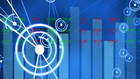 Animation-of-scopes-scanning,-data-processing-and-statistics-recording-over-blue-background