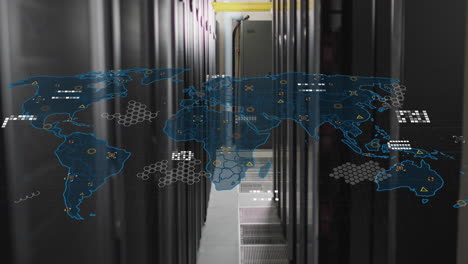 animation of world map against computer server room