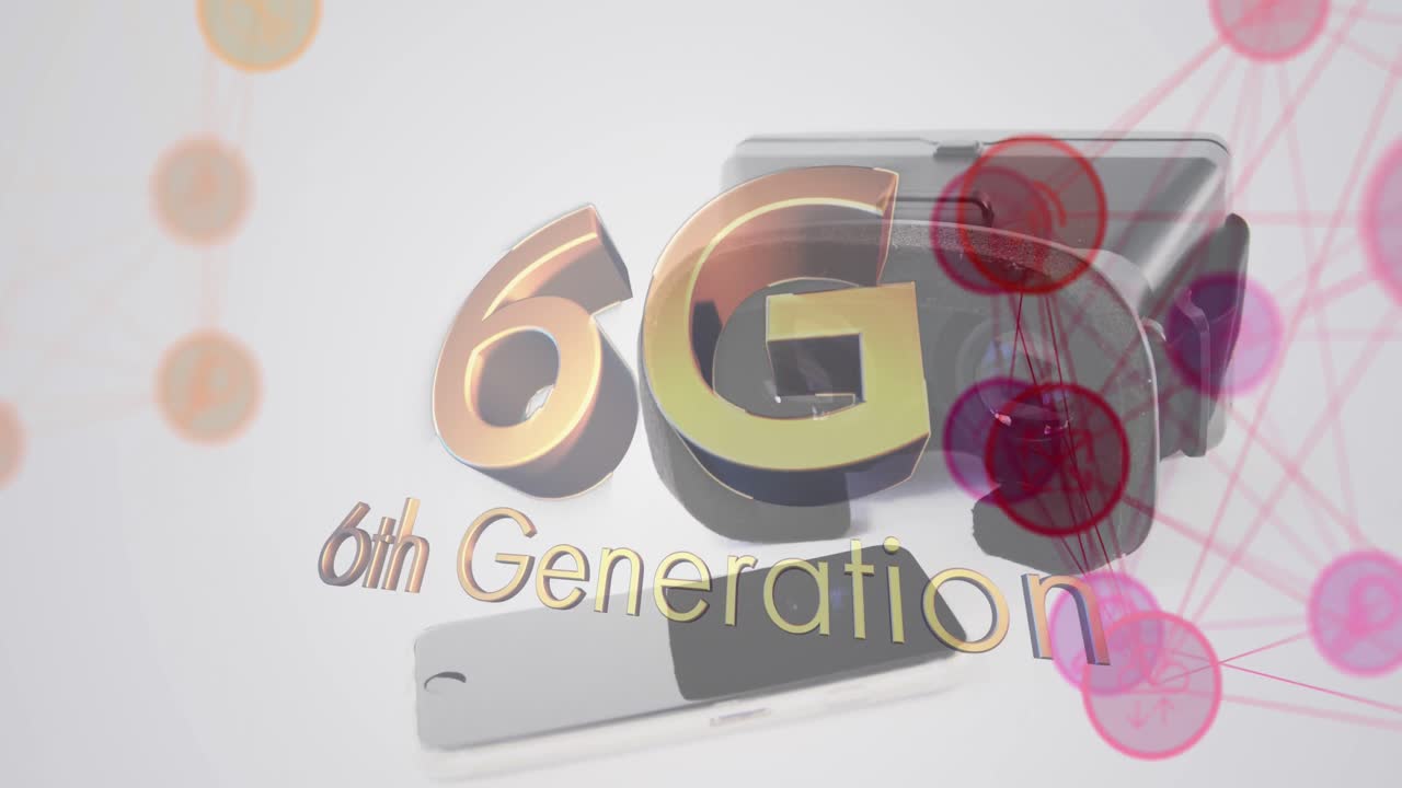 animación de texto 6g a través de la red de conexiones y auriculares vr