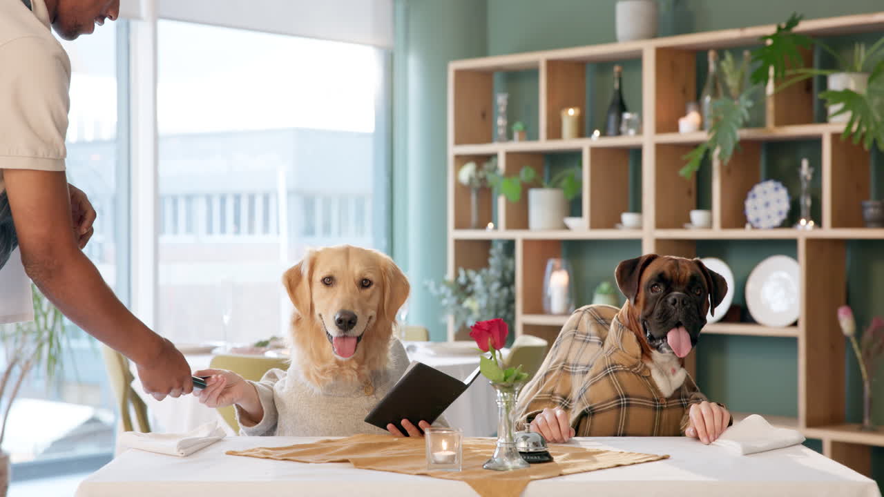 Dogs dining at a restaurant