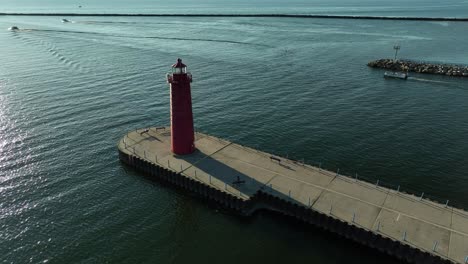 high angled rotation around lighthouse, keeping the structure in center frame