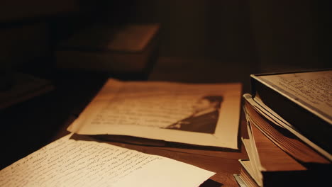 antique room with historical documents and portraits