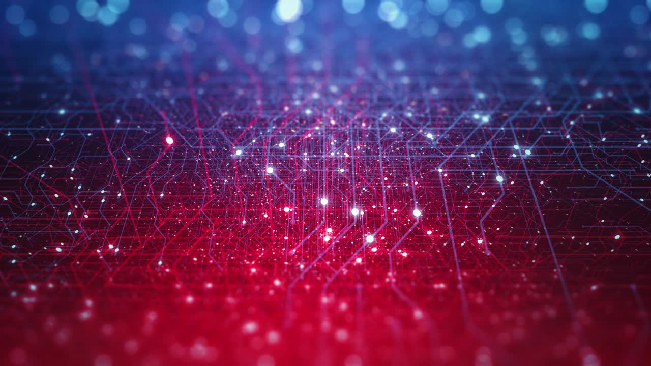 Motherboard Circuit Background. Virus detected over circuit board. Worm, cyber attack, antivirus, firewall alert and danger warning concept. Futuristic PCB. 3D render, 4K Seamless Loop.