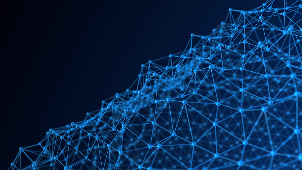 Hi Chaotic Abstract 3D Network: Futuristic Technology in a Dark Blue Background