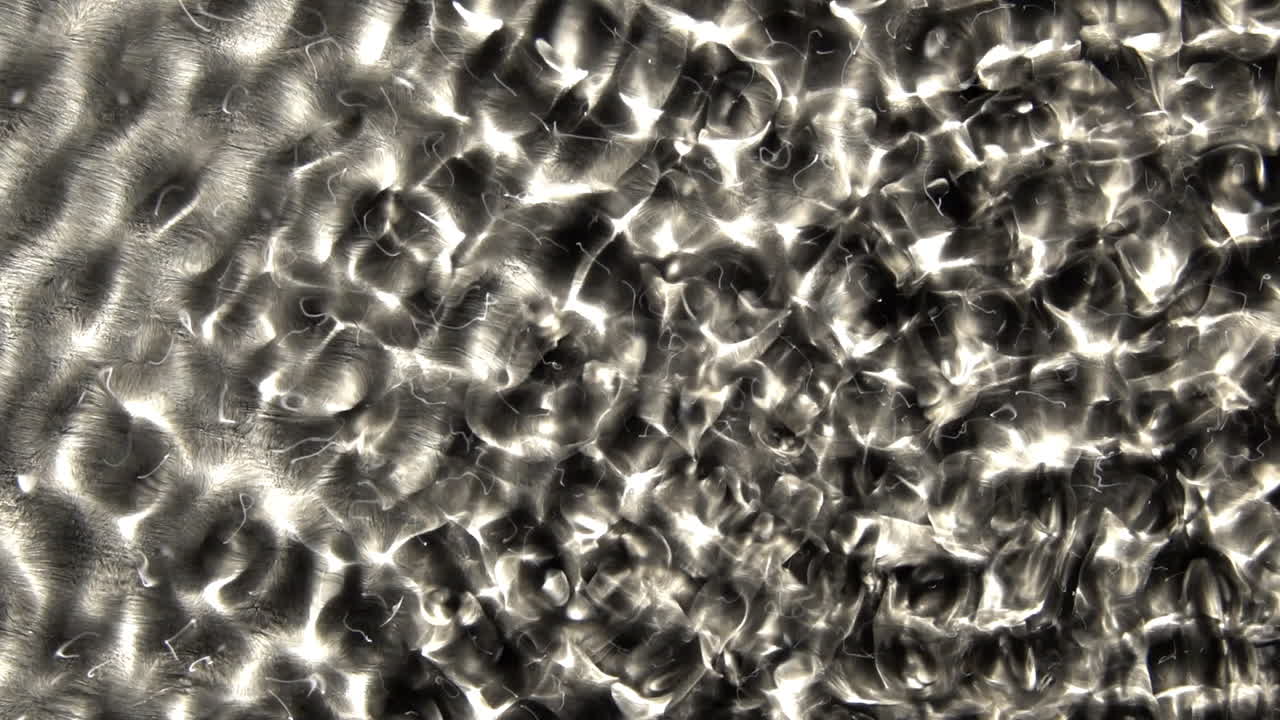 빠르게 변화하는 파동 패턴은 조파 탱크에서 진폭과 주파수의 변화를 나타냅니다.