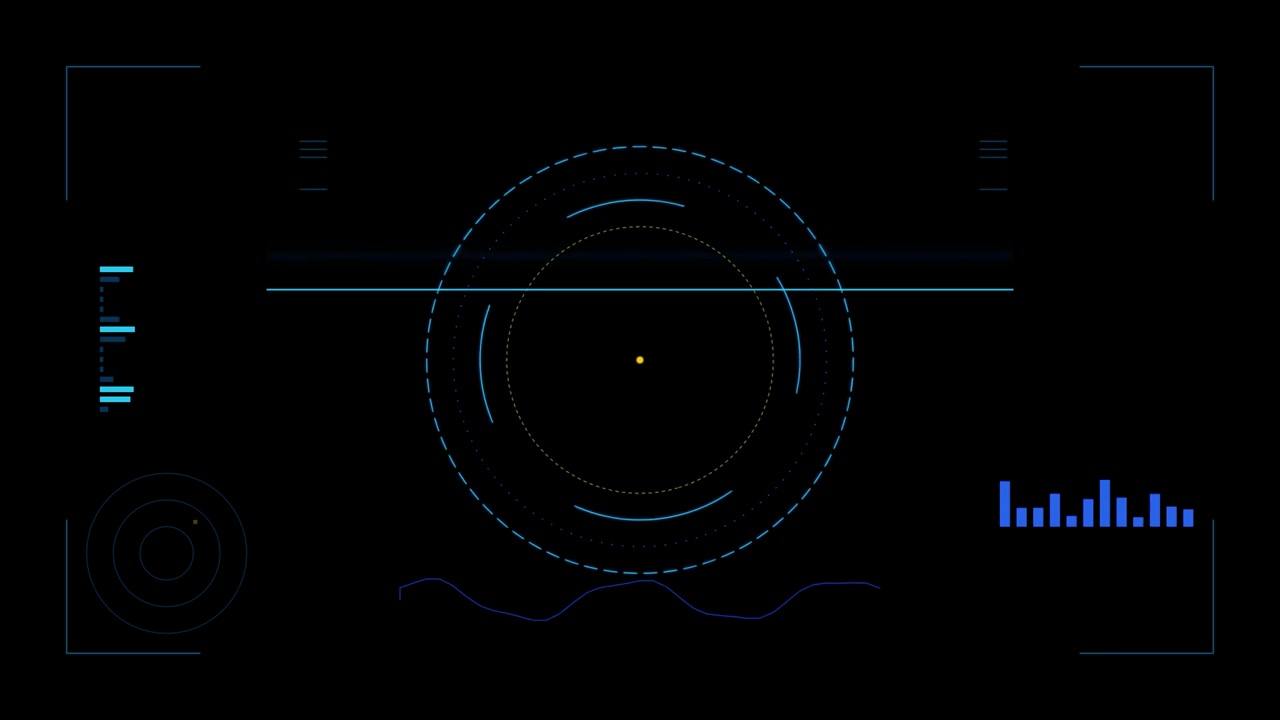 Interfaccia HUD digitale futuristica con radar circolare rotante