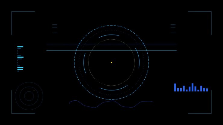 Interfaccia HUD digitale futuristica con radar circolare rotante