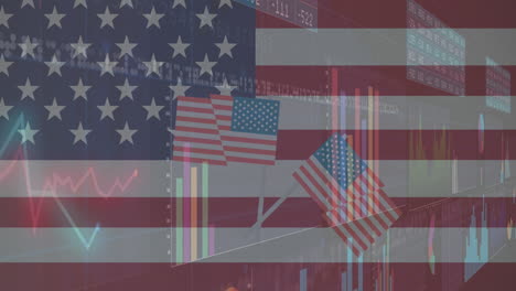 animación del procesamiento de estadísticas sobre las banderas de los estados unidos de américa.