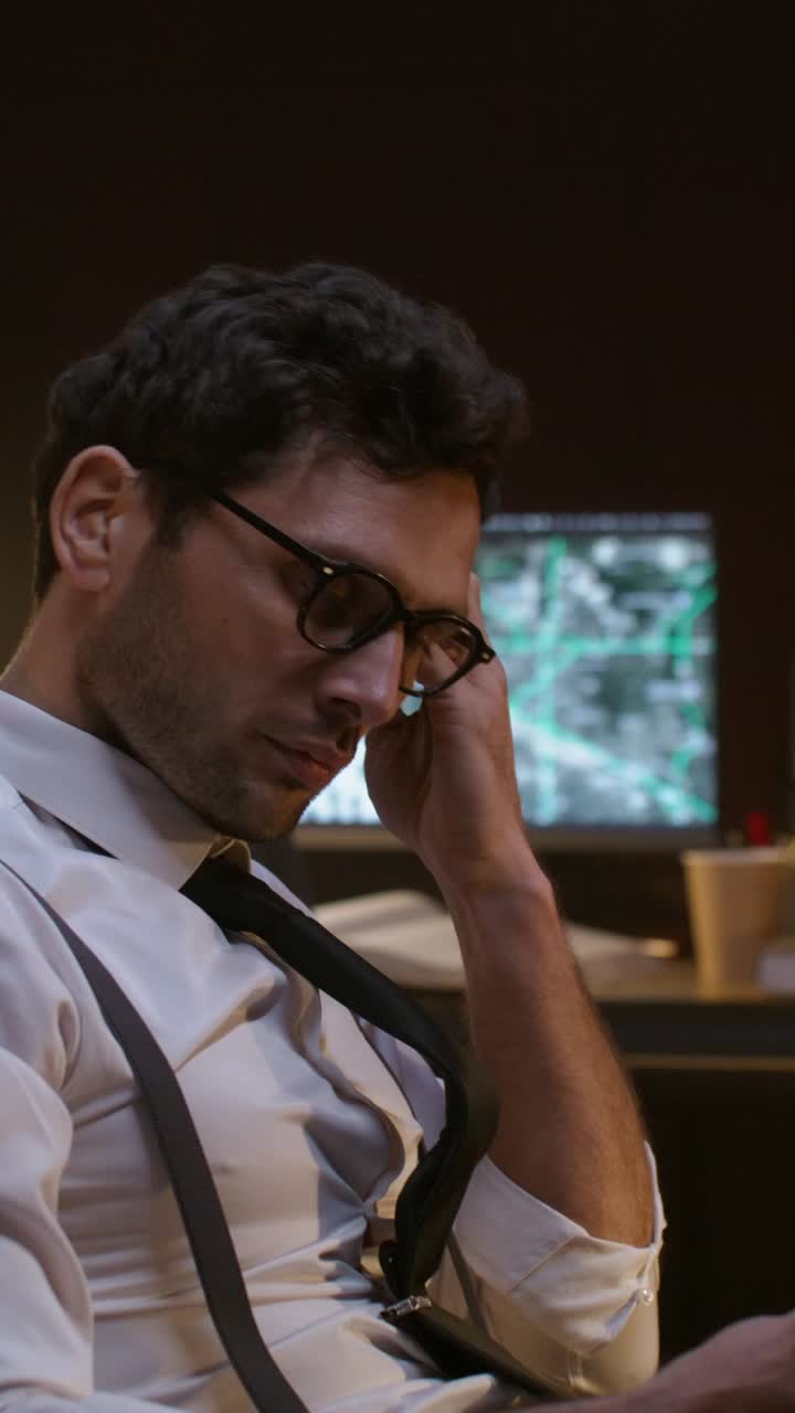 Man in office, looking at computer screens