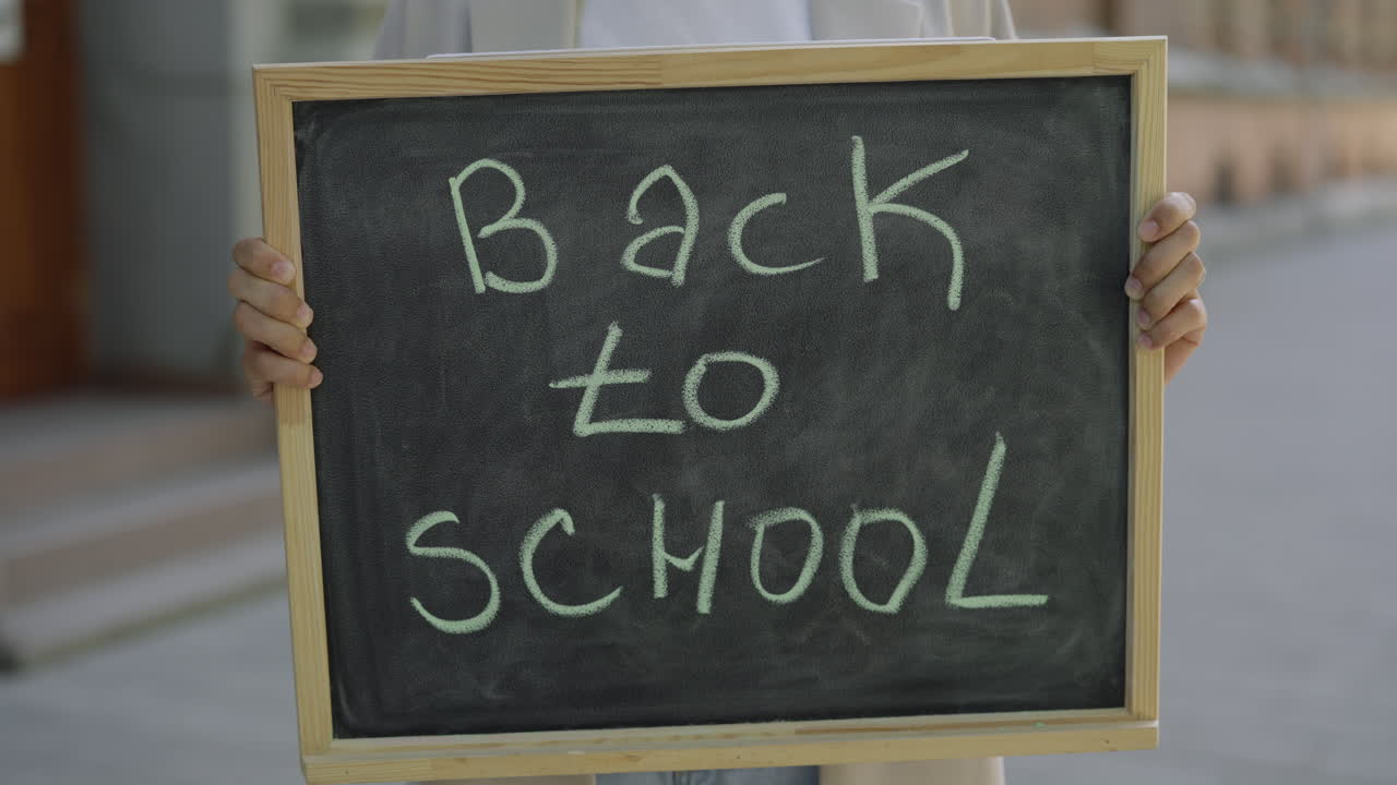 Student Holding Chalkboard Saying Back to School