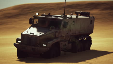 armoured military truck in desert