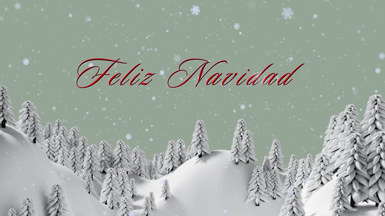 animación de texto de feliz navidad sobre el fondo del paisaje de invierno de navidad