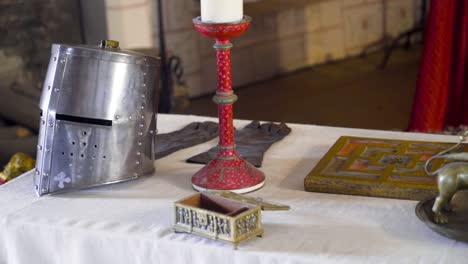 medieval artifacts on a table