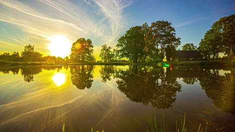 idyllic water with mirror reflections of scenic sky during sunrise till sunset