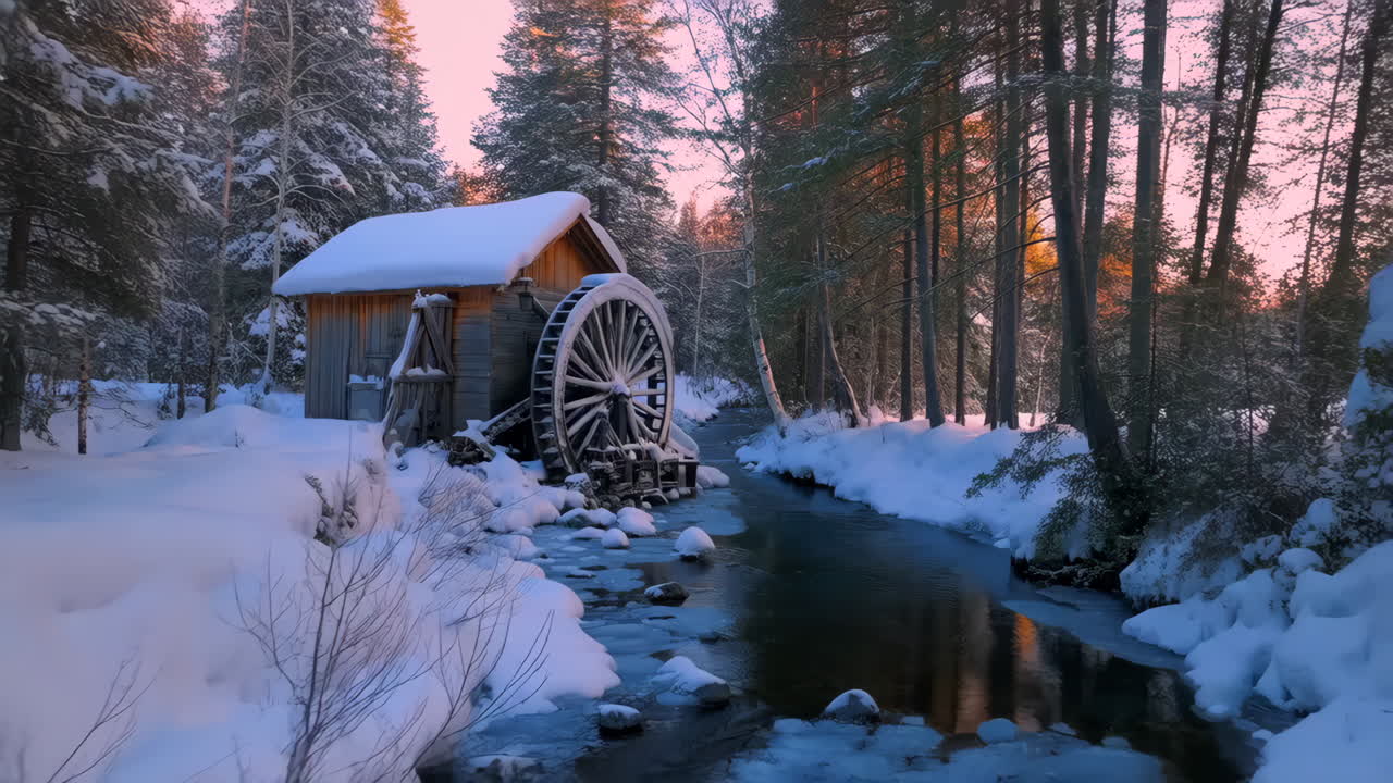 Winter Landscape with Old Mill and Stream