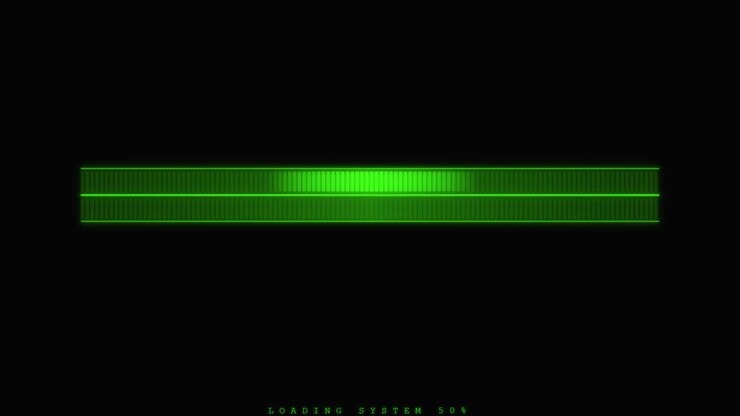 Green Digital Loading Progress Bar on Black Background