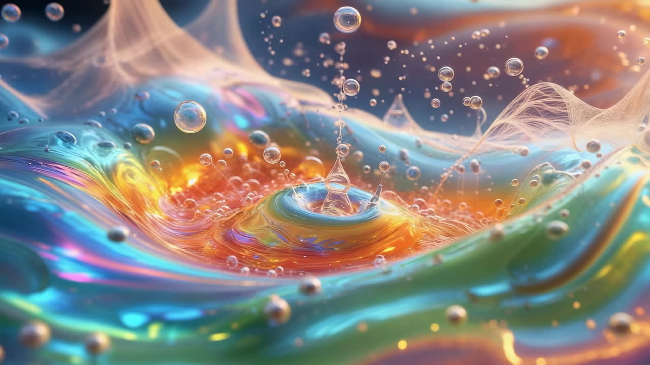 Vibrant Abstract Liquid with Bubbles and Ripples