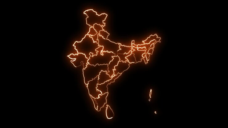 India map with all states or provinces glowing neon outline in and out animation.
