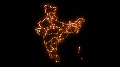 mapa de la india con todos los estados o provincias con contornos de neón brillantes dentro y fuera de la animación.