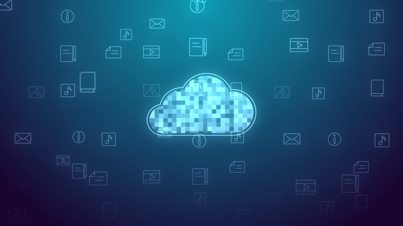 Cloud storage technology. loop animation of cloud online storage and icons. business technologies. Internet data transmission digital service application. Network computing technologies, hosting