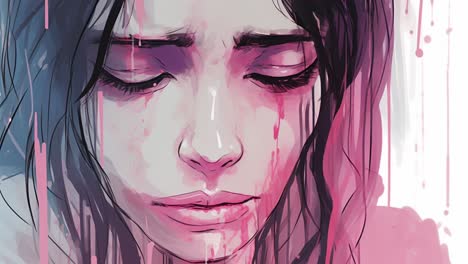artistic animation of woman&#039;s sad facial expressions