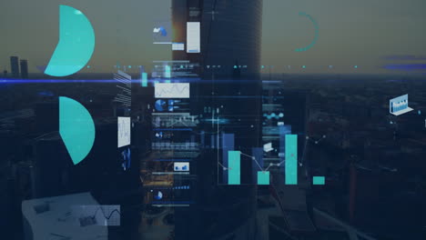 animación de estadísticas y procesamiento de datos sobre el paisaje urbano