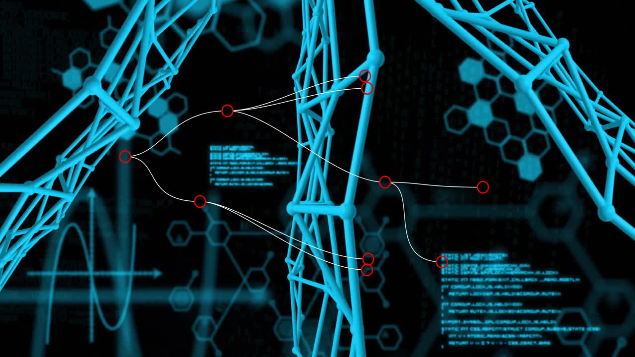DNA strand with binary coding, processing scientific data in animation