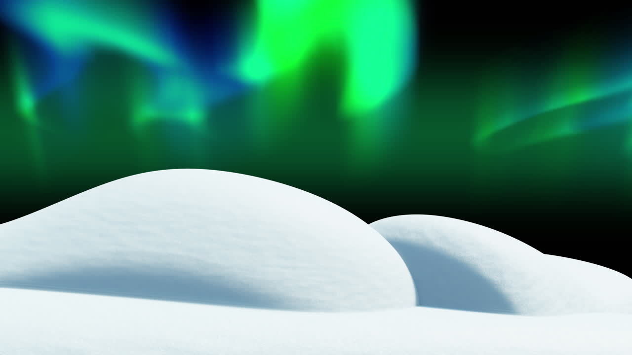 animación de la aurora boreal sobre la nieve sobre un fondo oscuro