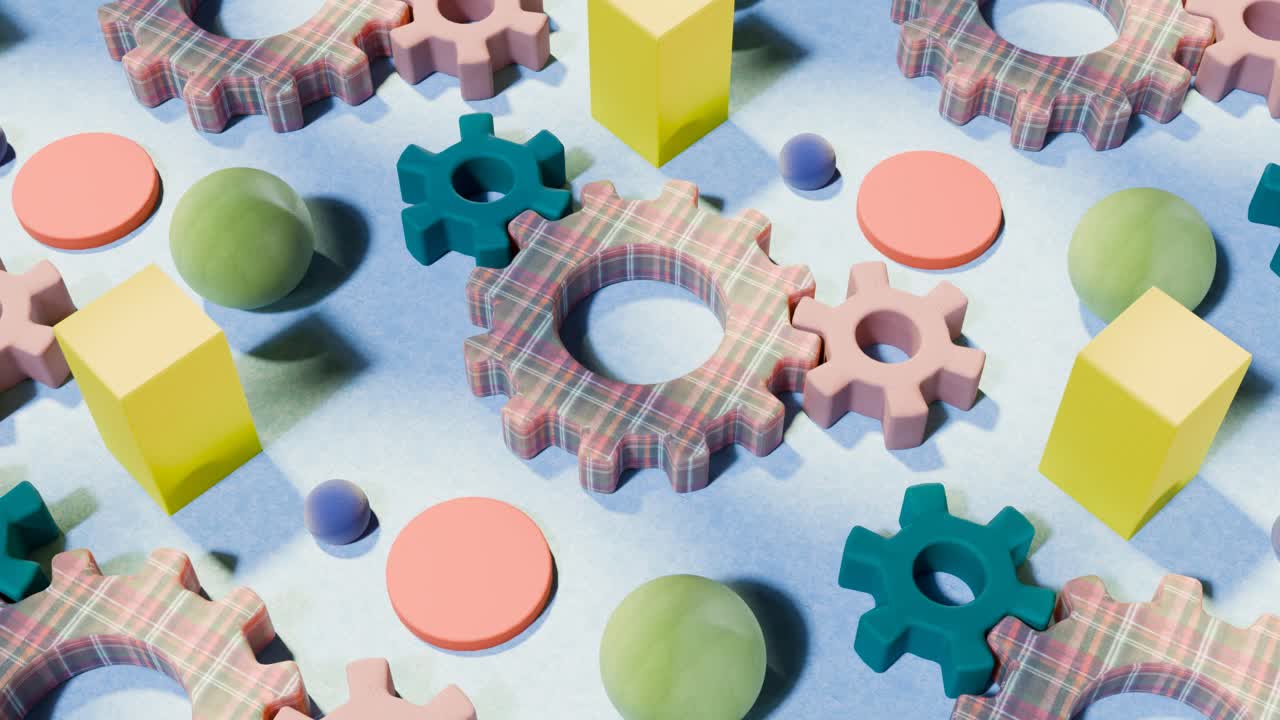 3D rendering of looped spinning metal gear cogwheels