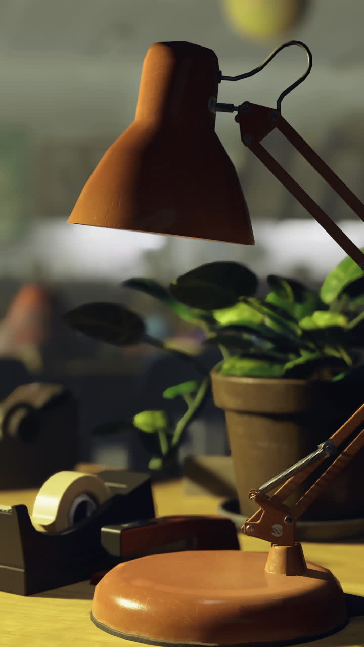 Desk lamp and plant in a classroom environment during school hours