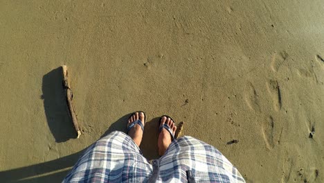 Shot-of-a-beautiful-beach-on-a-sunny-day-with-a-pan-from-the-ground-to-the-sky