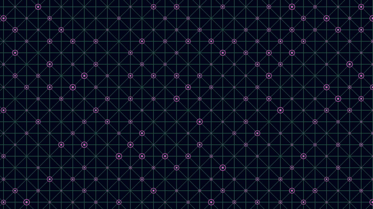 Black and blue geometric pattern with circles and squares in grid and hexagonal arrangement