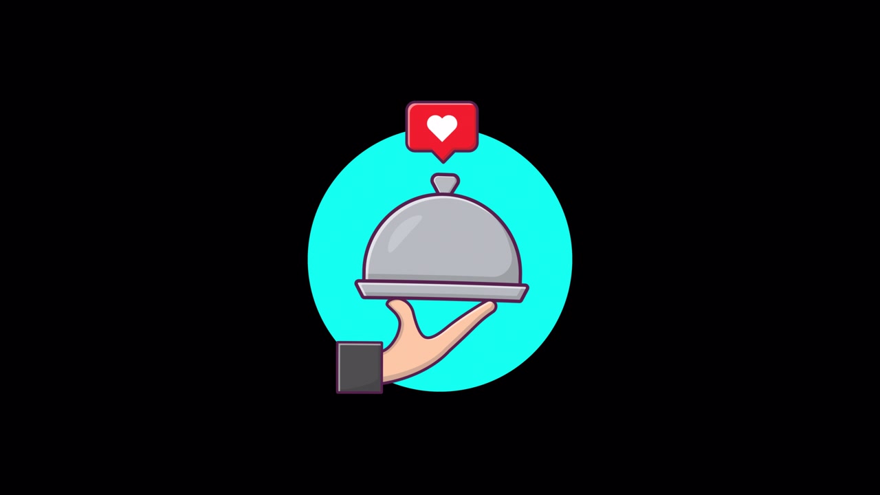 Animated Hand Holding Food Cloche with Heart Like Icon